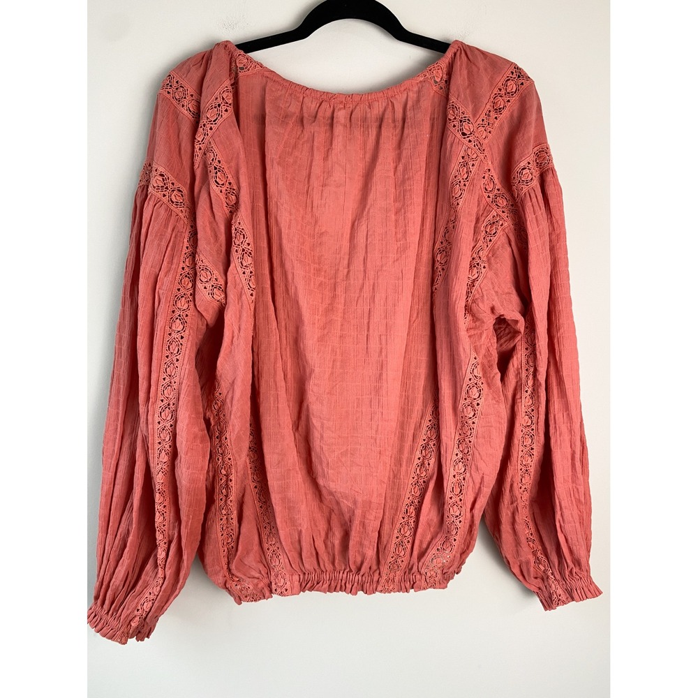 Free People Maria Maria Lace Embroidered Peasant Blouse S Terrocatta Oversized - Picture 7 of 11